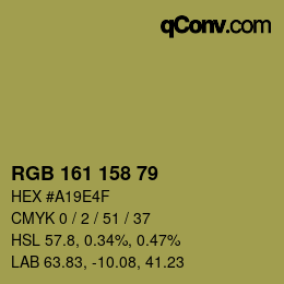 Color code: RGB 161 158 79 | qconv.com