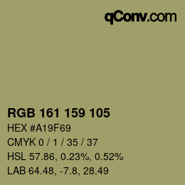 Color code: RGB 161 159 105 | qconv.com