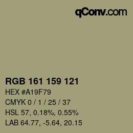 Color code: RGB 161 159 121 | qconv.com