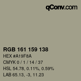 カラーコード: RGB 161 159 138 | qconv.com