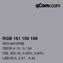 カラーコード: RGB 161 159 168 | qconv.com