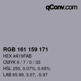 Color code: RGB 161 159 171 | qconv.com