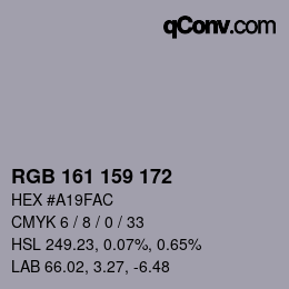 Color code: RGB 161 159 172 | qconv.com