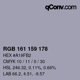 颜色代码: RGB 161 159 178 | qconv.com