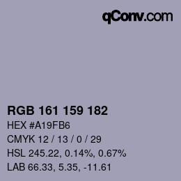 Color code: RGB 161 159 182 | qconv.com