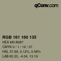Código de color: RGB 161 160 135 | qconv.com