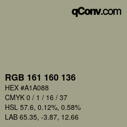 カラーコード: RGB 161 160 136 | qconv.com