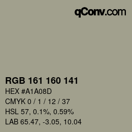 颜色代码: RGB 161 160 141 | qconv.com