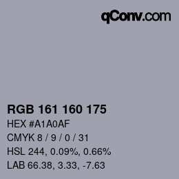 Color code: RGB 161 160 175 | qconv.com