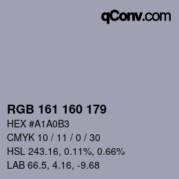 Color code: RGB 161 160 179 | qconv.com