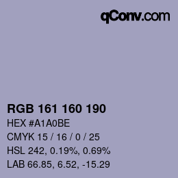 Color code: RGB 161 160 190 | qconv.com