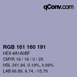 Color code: RGB 161 160 191 | qconv.com