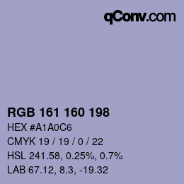 Color code: RGB 161 160 198 | qconv.com