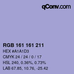 颜色代码: RGB 161 161 211 | qconv.com