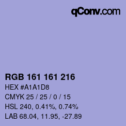 Color code: RGB 161 161 216 | qconv.com
