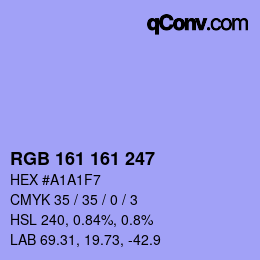 Farbcode: RGB 161 161 247 | qconv.com