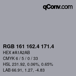 カラーコード: RGB 161 162.4 171.4 | qconv.com