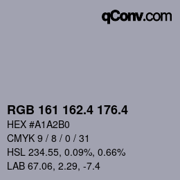 カラーコード: RGB 161 162.4 176.4 | qconv.com