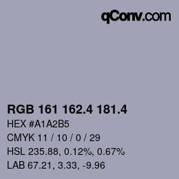カラーコード: RGB 161 162.4 181.4 | qconv.com