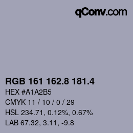 カラーコード: RGB 161 162.8 181.4 | qconv.com