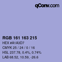 カラーコード: RGB 161 163 215 | qconv.com