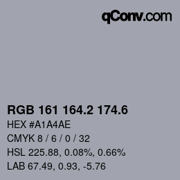 カラーコード: RGB 161 164.2 174.6 | qconv.com