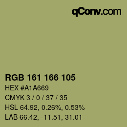 Color code: RGB 161 166 105 | qconv.com