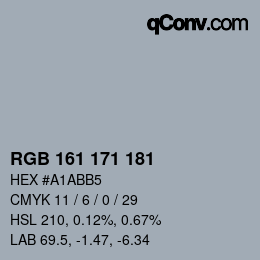 Código de color: RGB 161 171 181 | qconv.com