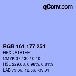 Color code: RGB 161 177 254 | qconv.com