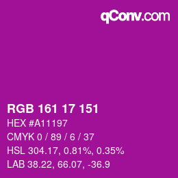 颜色代码: RGB 161 17 151 | qconv.com