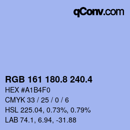 カラーコード: RGB 161 180.8 240.4 | qconv.com