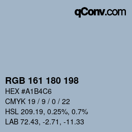 Código de color: RGB 161 180 198 | qconv.com