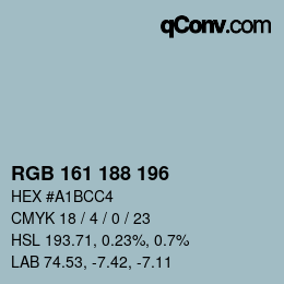 颜色代码: RGB 161 188 196 | qconv.com