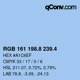 カラーコード: RGB 161 198.8 239.4 | qconv.com