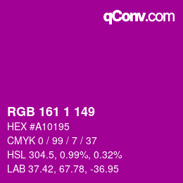 カラーコード: RGB 161 1 149 | qconv.com
