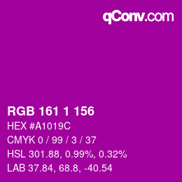 カラーコード: RGB 161 1 156 | qconv.com