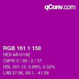 Color code: RGB 161 1 158 | qconv.com