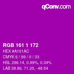 カラーコード: RGB 161 1 172 | qconv.com