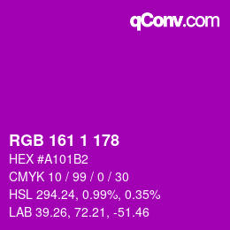 カラーコード: RGB 161 1 178 | qconv.com