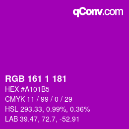 カラーコード: RGB 161 1 181 | qconv.com