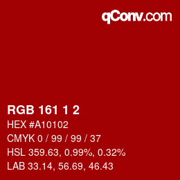 カラーコード: RGB 161 1 2 | qconv.com
