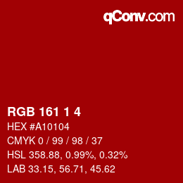 Color code: RGB 161 1 4 | qconv.com