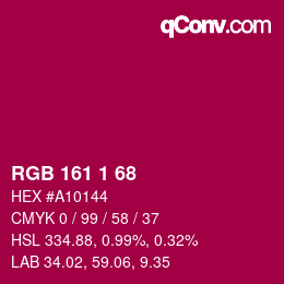 カラーコード: RGB 161 1 68 | qconv.com