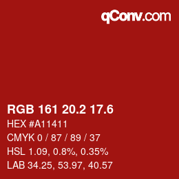 カラーコード: RGB 161 20.2 17.6 | qconv.com