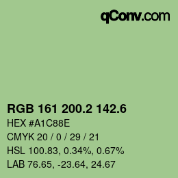 カラーコード: RGB 161 200.2 142.6 | qconv.com