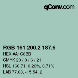 カラーコード: RGB 161 200.2 187.6 | qconv.com