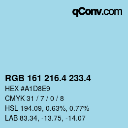 カラーコード: RGB 161 216.4 233.4 | qconv.com