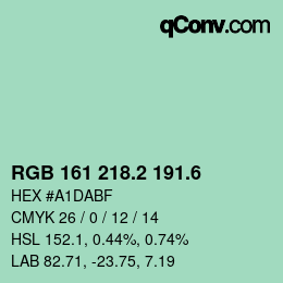 カラーコード: RGB 161 218.2 191.6 | qconv.com