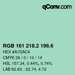 カラーコード: RGB 161 218.2 196.6 | qconv.com