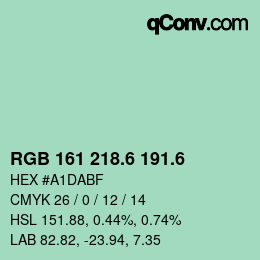 カラーコード: RGB 161 218.6 191.6 | qconv.com